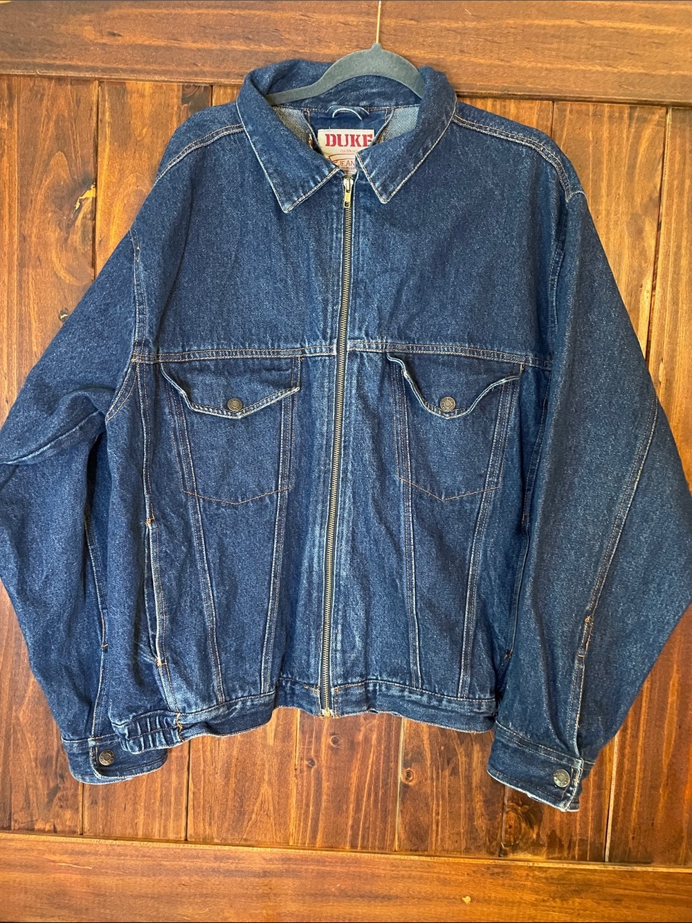 VTG 1990s Duke Haband Indigo Blue Denim Zip-Front Jacket SzXL